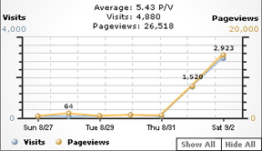 Wykres pokazujący nagły wzrost odwiedzin po wygraniu przez witrynę konkursu